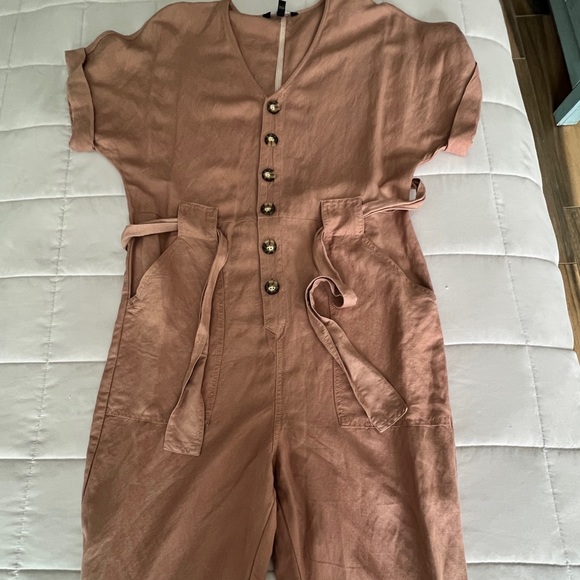 Express Linen Blend Tie Waist Jumpsuit XXS - Picture 10 of 11